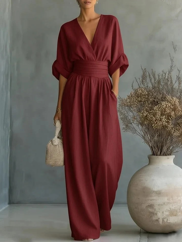 Mono elegante para mujer con escote en V.