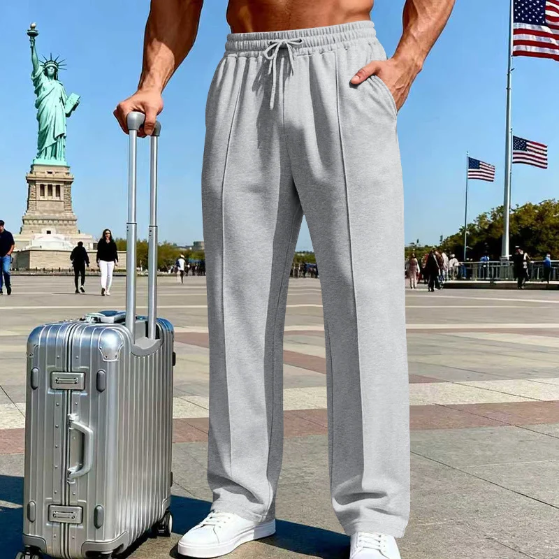 Pantalones rectos de hombre con cintura elástica y cordón ajustable.