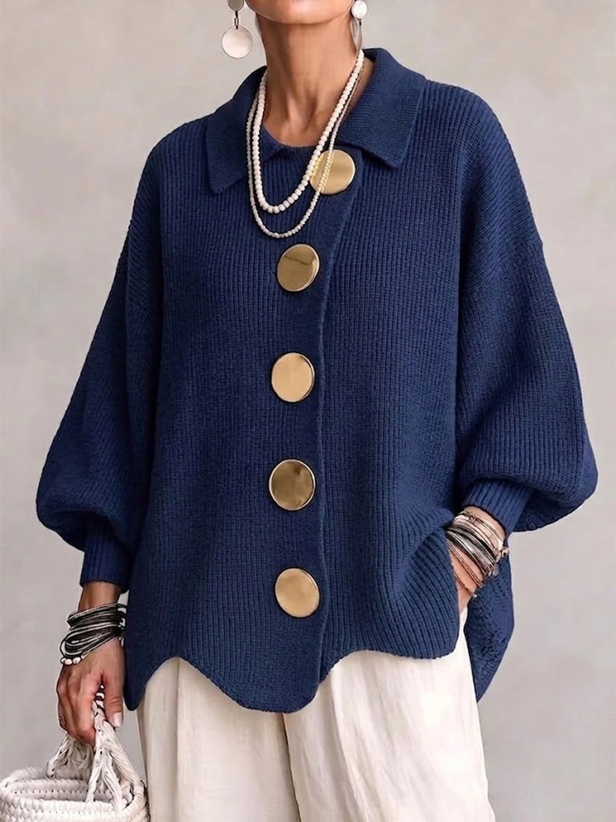Cárdigan oversize con cuello y botones grandes metálicos