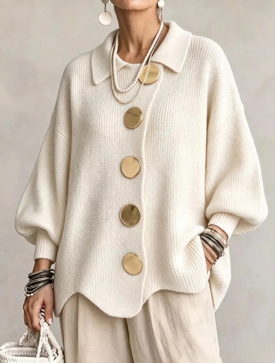 Cárdigan oversize con cuello y botones grandes metálicos