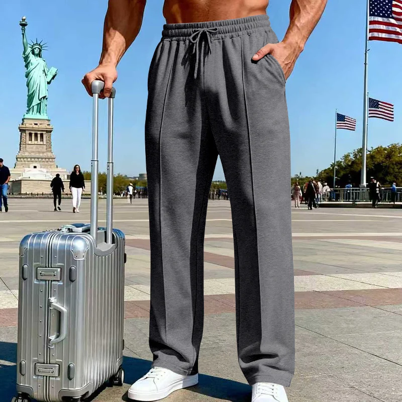 Pantalones rectos de hombre con cintura elástica y cordón ajustable.