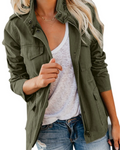 Chaqueta utilitaria de mujer para entretiempo, con cuello alto y bolsillos, de estilo informal
