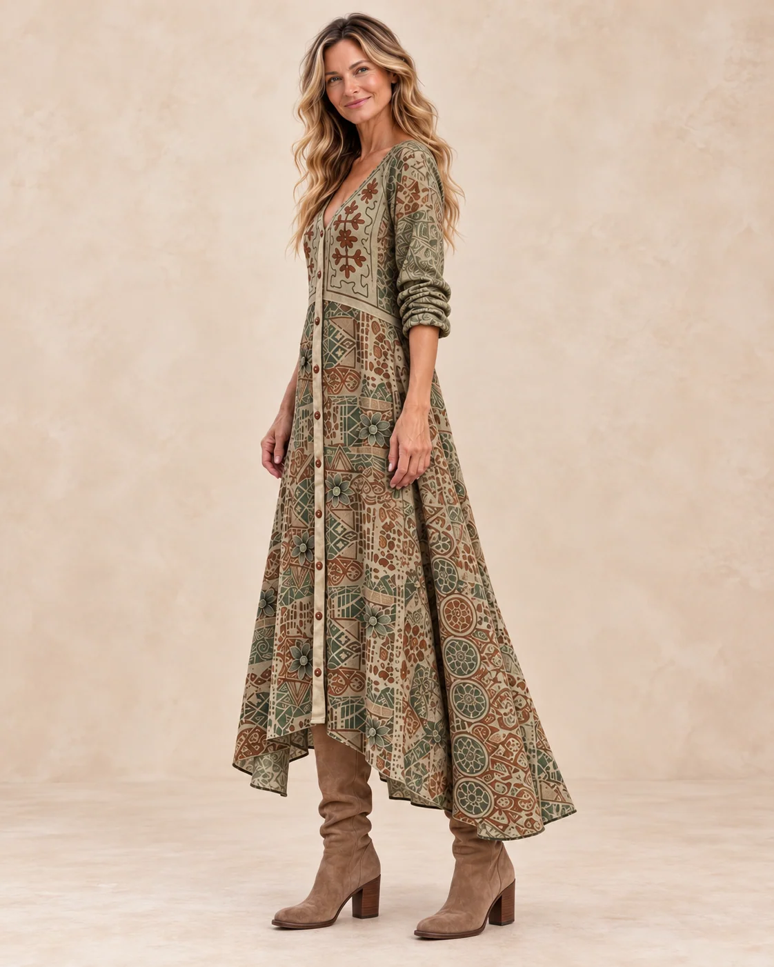 Vestido largo con estampado botánico