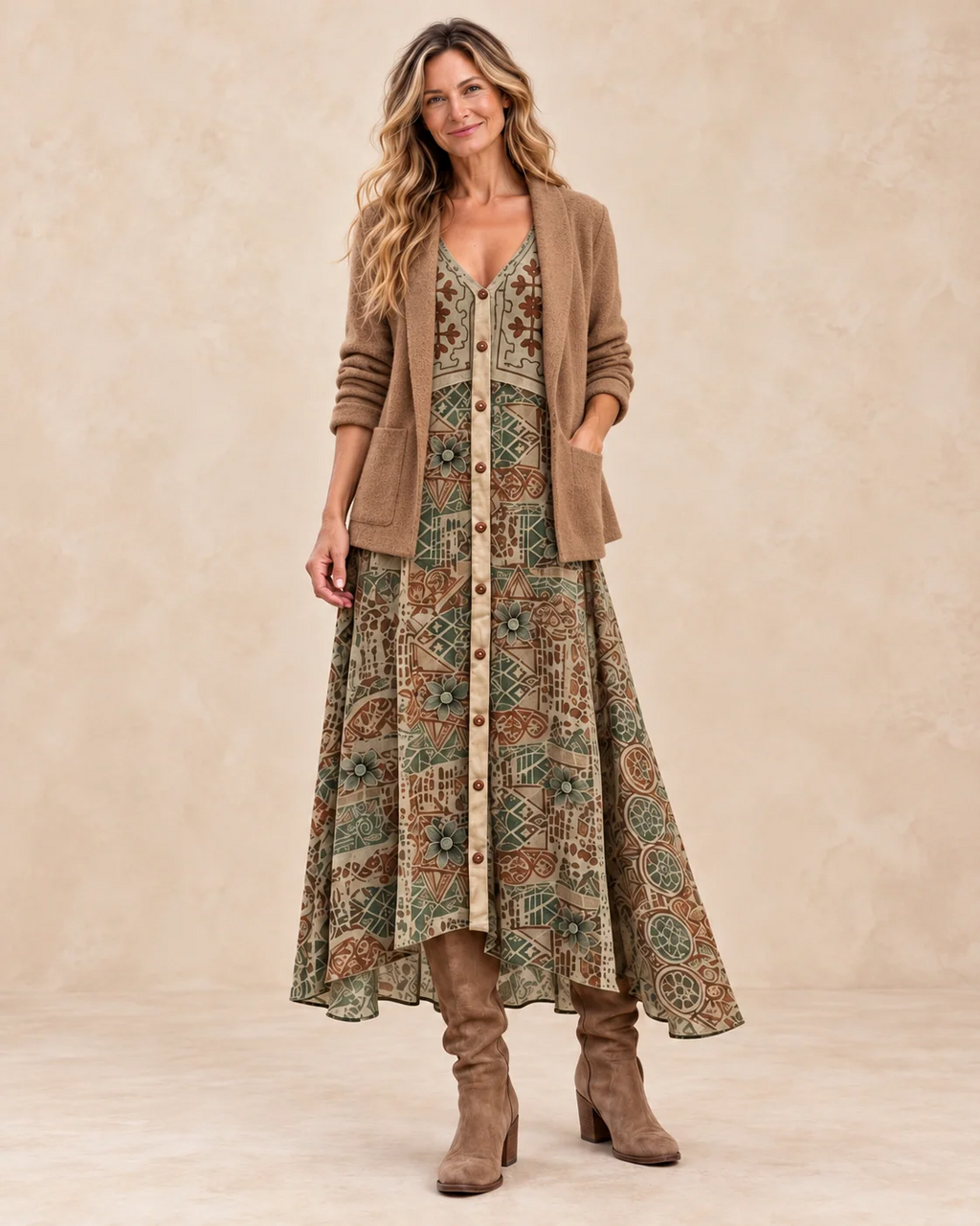 Vestido largo con estampado botánico