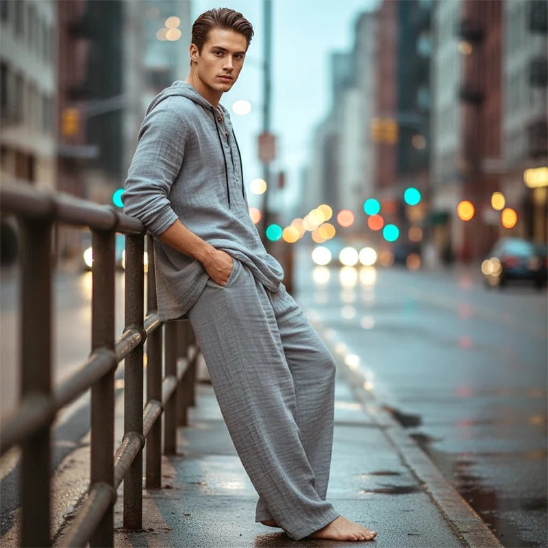 Conjunto de dos piezas para hombre: camiseta holgada con capucha y pantalones