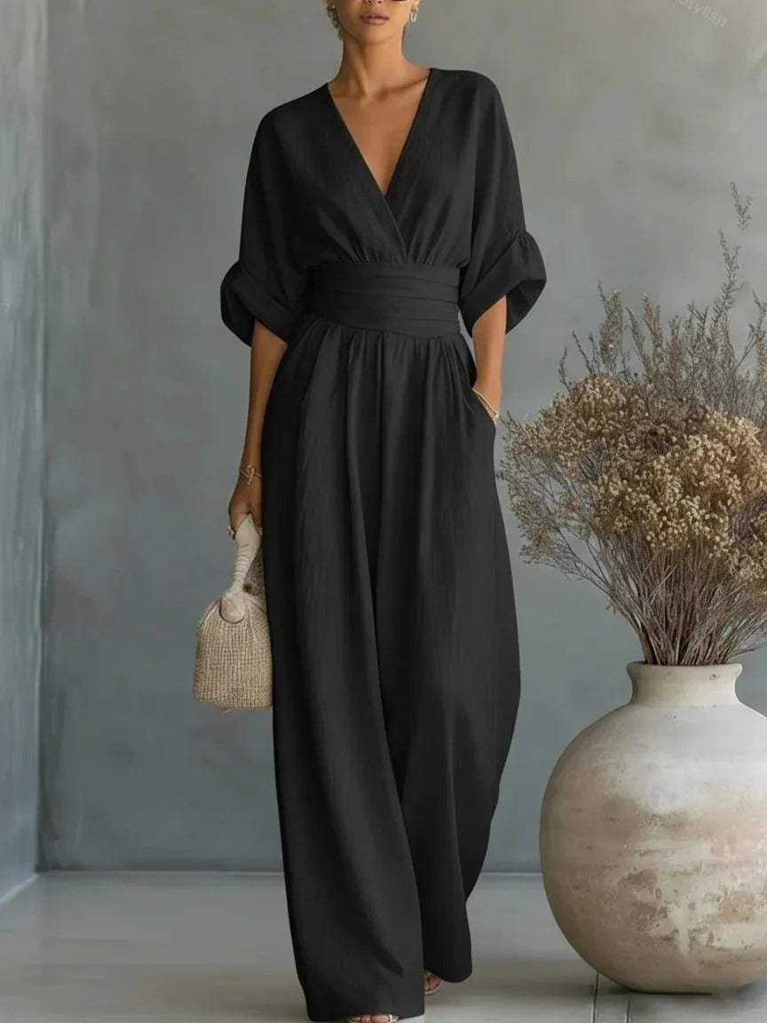 Mono elegante para mujer con escote en V.