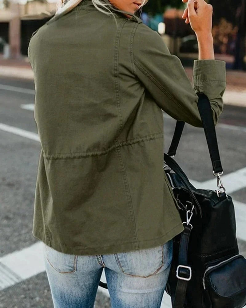 Chaqueta utilitaria de mujer para entretiempo, con cuello alto y bolsillos, de estilo informal