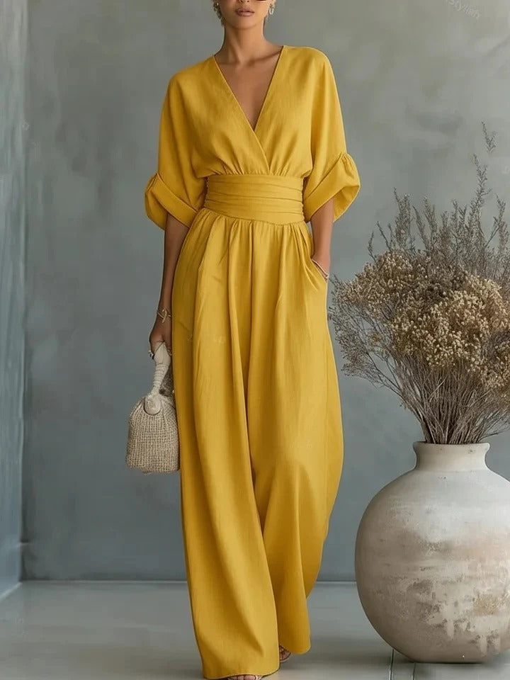 Mono elegante para mujer con escote en V.